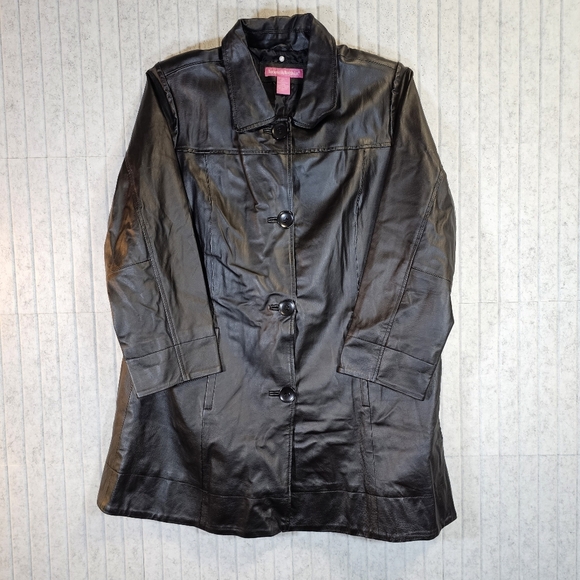 Woman Within Black Leather Coat | Size 18W - Picture 1 of 2